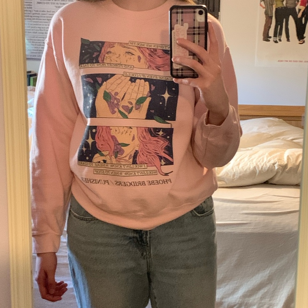 pink Phoebe Bridgers crew neck sweatshirt